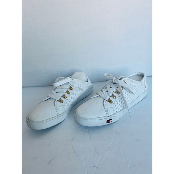 Tommy Hilfiger Classic Tennis Vegan White Gold Low Top Sneaker Shoes Sz 8.5M - Picture 3 of 11
